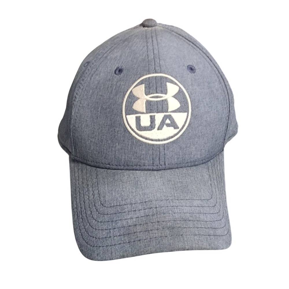 Under Armour Mens Blue Heathered Stretch Fit Baseball Hat Logo Cap MD/LG